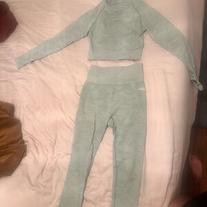 AYBL Sage Green Seamless Long Sleeve Crop Top & High Waist Leggings Set